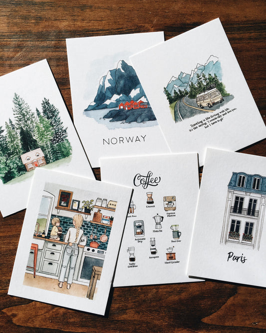 Illustrated Postcard Variety Set | Set of 6 | Mix & Match | Watercolor Postcards | Mini Art Prints | Illustrated Stationary