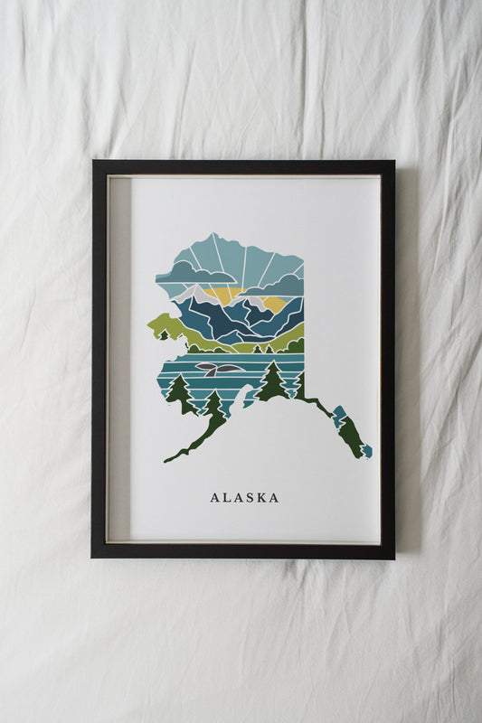 Alaska Physical Art Print | State Wall Art | 5x7, 8x10, 11x14, 16x20" Archival Art Print | Alaska Illustrated Poster