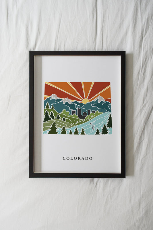 Colorado Physical Art Print | State Wall Art | 5x7, 8x10, 11x14, 16x20 Archival Art Print | Colorado Illustrated Poster
