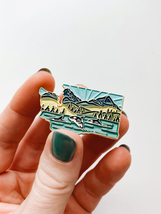 Washington Enamel Pin | Gold Soft Enamel Pin | Illustrated United State Pin | Butterfly Clasp | 1.25"