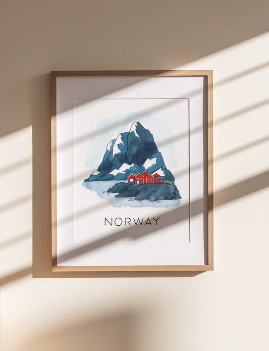 Beautiful Norway Landscape Art Print | Nordic Illustration | Scandinavian Art Print | Nature Wall Decor | Nursery Decor | Travel Wall Art