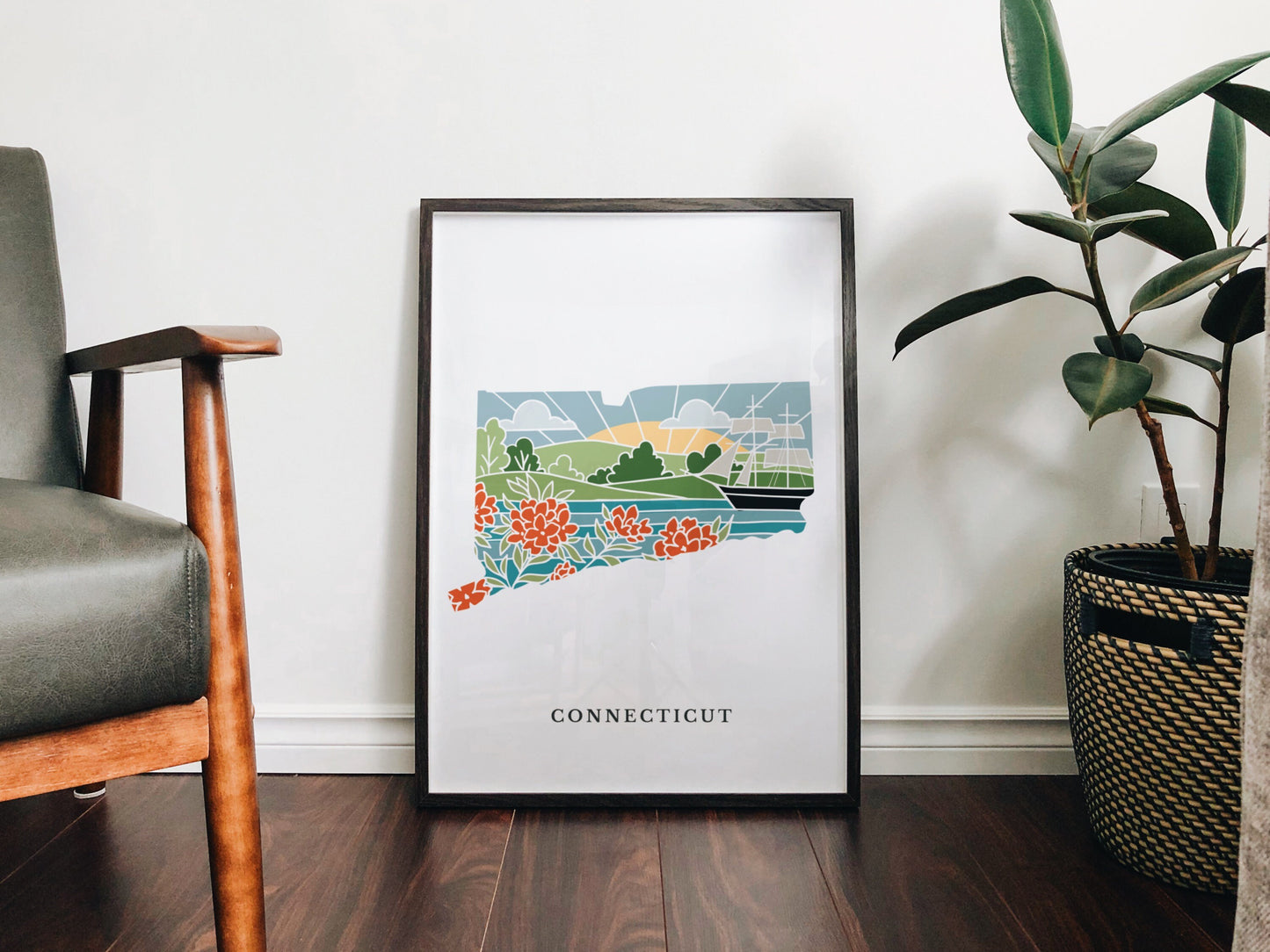 Connecticut Physical Art Print | State Wall Art | 5x7, 8x10, 11x14, 16x20 Archival Art Print | Connecticut Illustrated Poster