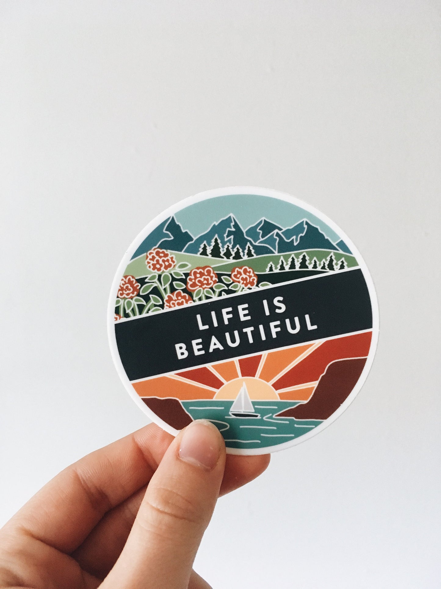 Life Is Beautiful Weatherproof, Durable Outdoor Sticker | Waterproof | Illustrated Vinyl Decal | Bumper Sticker | Waterbottle Sticker
