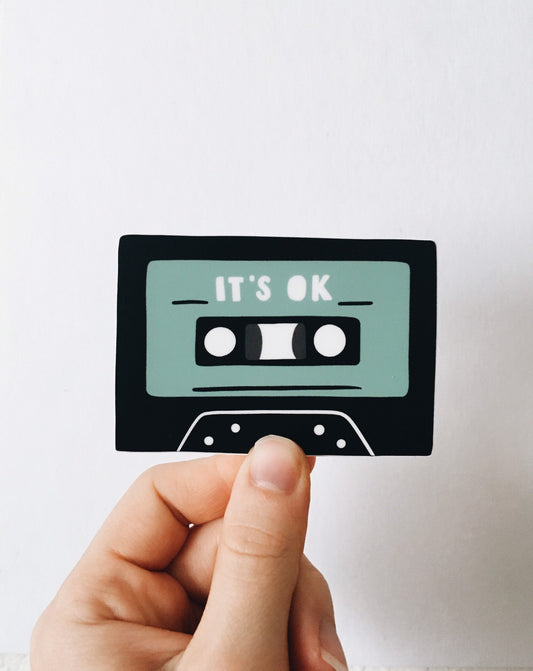 Cassette Tape Weatherproof, Durable Sticker | Bumper Sticker | Vinyl Decal | Waterbottle Sticker | Laptop decal | Music Lover Gift | It's Ok