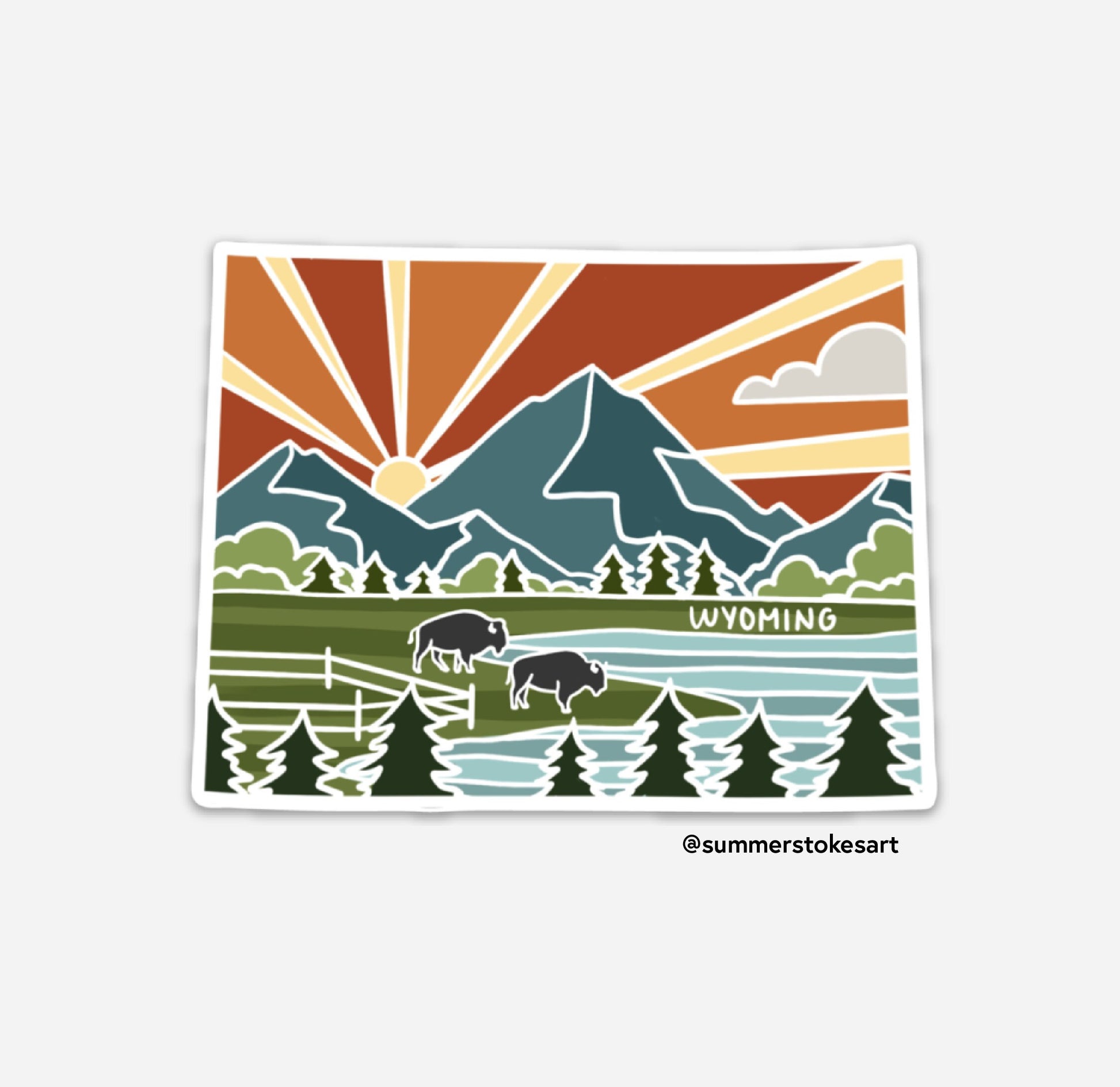 Wyoming Weatherproof, Durable Sticker | Wyoming Outline | Illustrated State Sticker | Vinyl Decal | Outdoor Sticker | Bumper Sticker | 4"