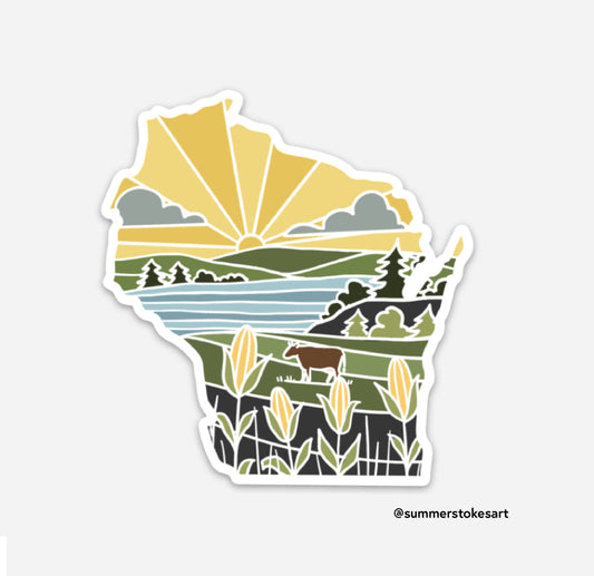 Wisconsin Weatherproof, Durable Sticker | Wisconsin Outline | Illustrated State Sticker | Outdoor Vinyl Decal | Bumper Sticker | 4"