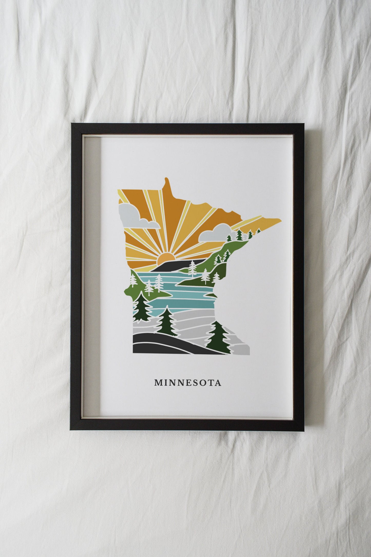 Minnesota Art Print | State Wall Art | 5x7, 8x10, 11x14, 16x20 Archival Art Print | MN Outline Poster | Minnesota Illustration