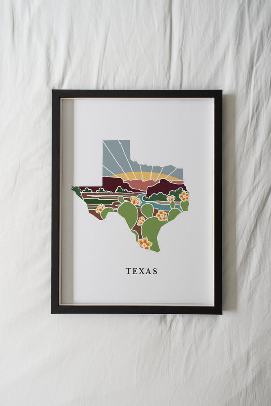 Texas Art Print | State Wall Art | 5x7, 8x10, 11x14, 16x20 Archival Art Print | TX Outline Poster | Texas Illustration