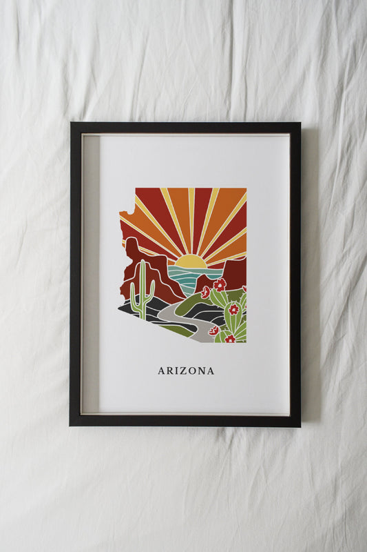 Arizona Art Print | State Wall Art | 5x7, 8x10, 11x14, 16x20 Archival Art Print | AZ Outline Poster | Arizona Illustration