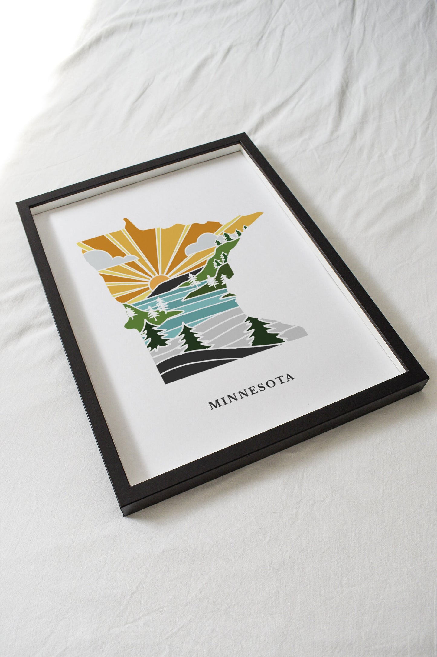 Minnesota Art Print | State Wall Art | 5x7, 8x10, 11x14, 16x20 Archival Art Print | MN Outline Poster | Minnesota Illustration