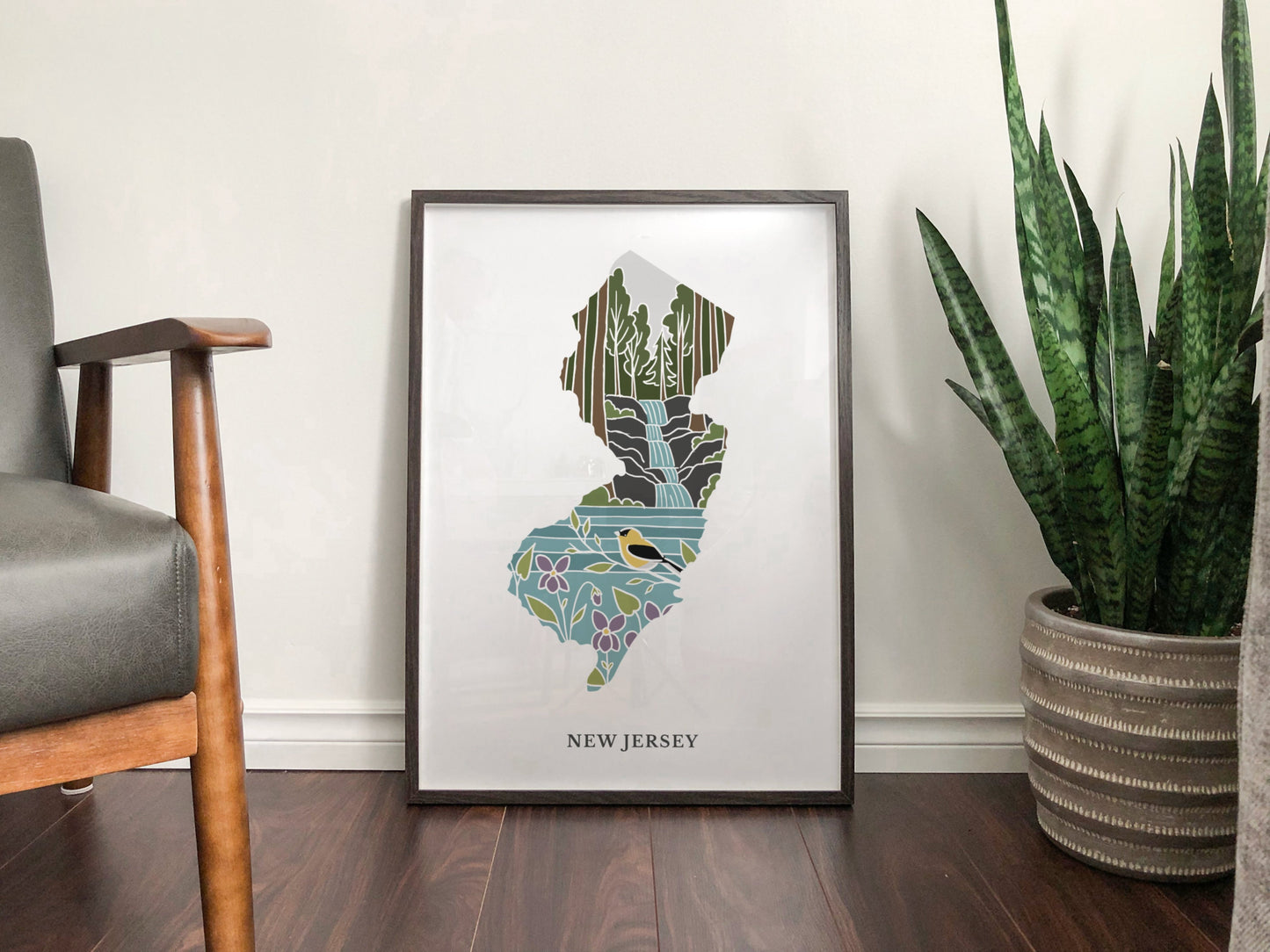 New Jersey Art Print | State Wall Art | 5x7, 8x10, 11x14, 16x20" Archival Art Print | NJ Outline Poster | New Jersey Illustration