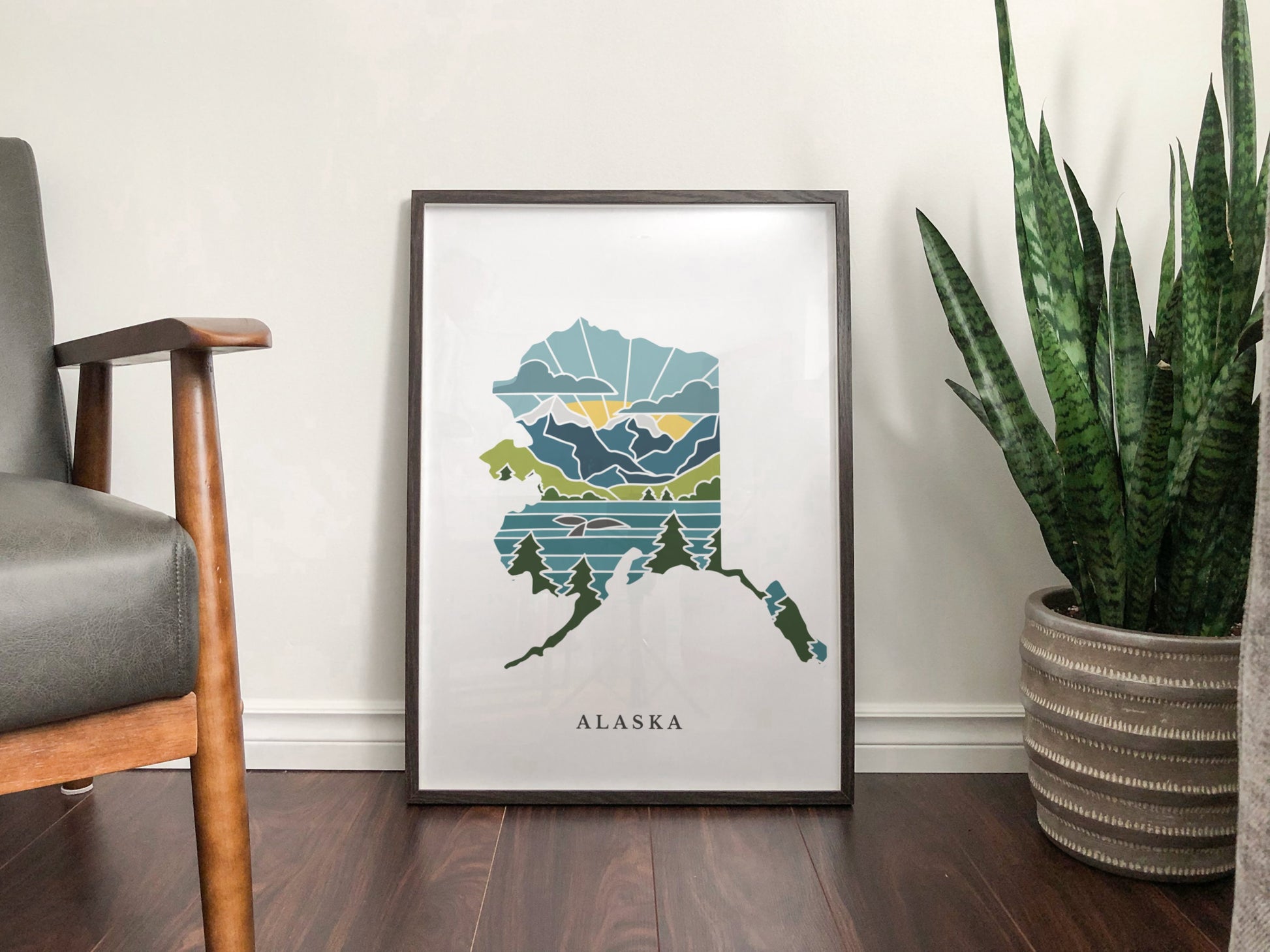 Alaska Physical Art Print | State Wall Art | 5x7, 8x10, 11x14, 16x20" Archival Art Print | Alaska Illustrated Poster