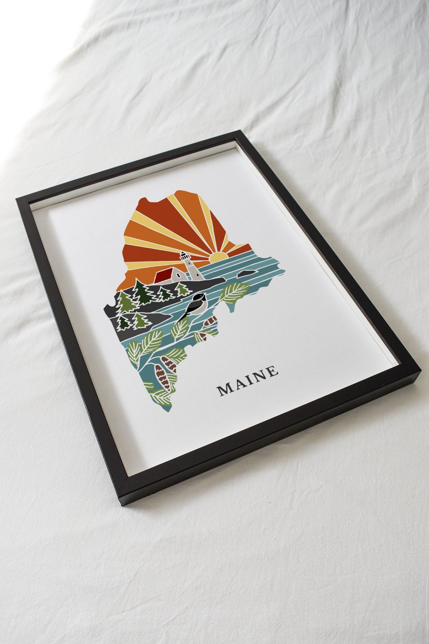 Maine Physical Art Print | State Wall Art | 5x7, 8x10, 11x14, 16x20" Archival Art Print | Maine Illustrated Poster