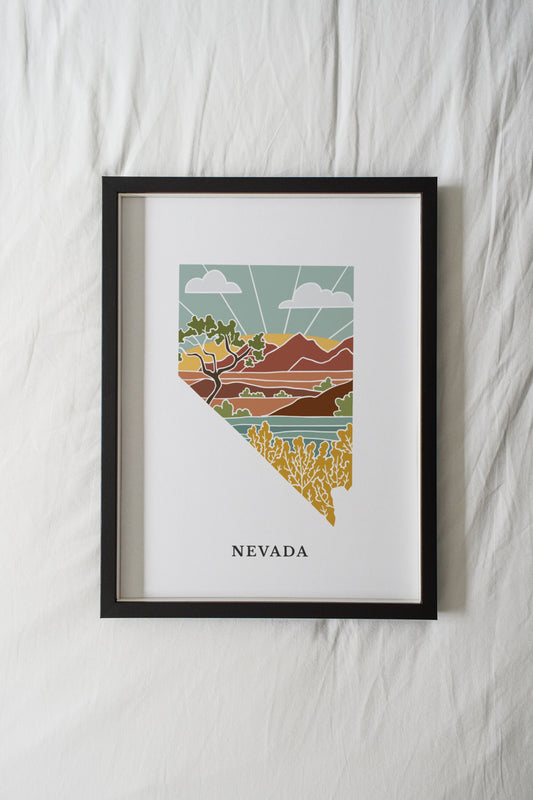 Nevada Physical Art Print | State Wall Art | 5x7, 8x10, 11x14, 16x20" Archival Art Print | Nevada Illustrated Poster