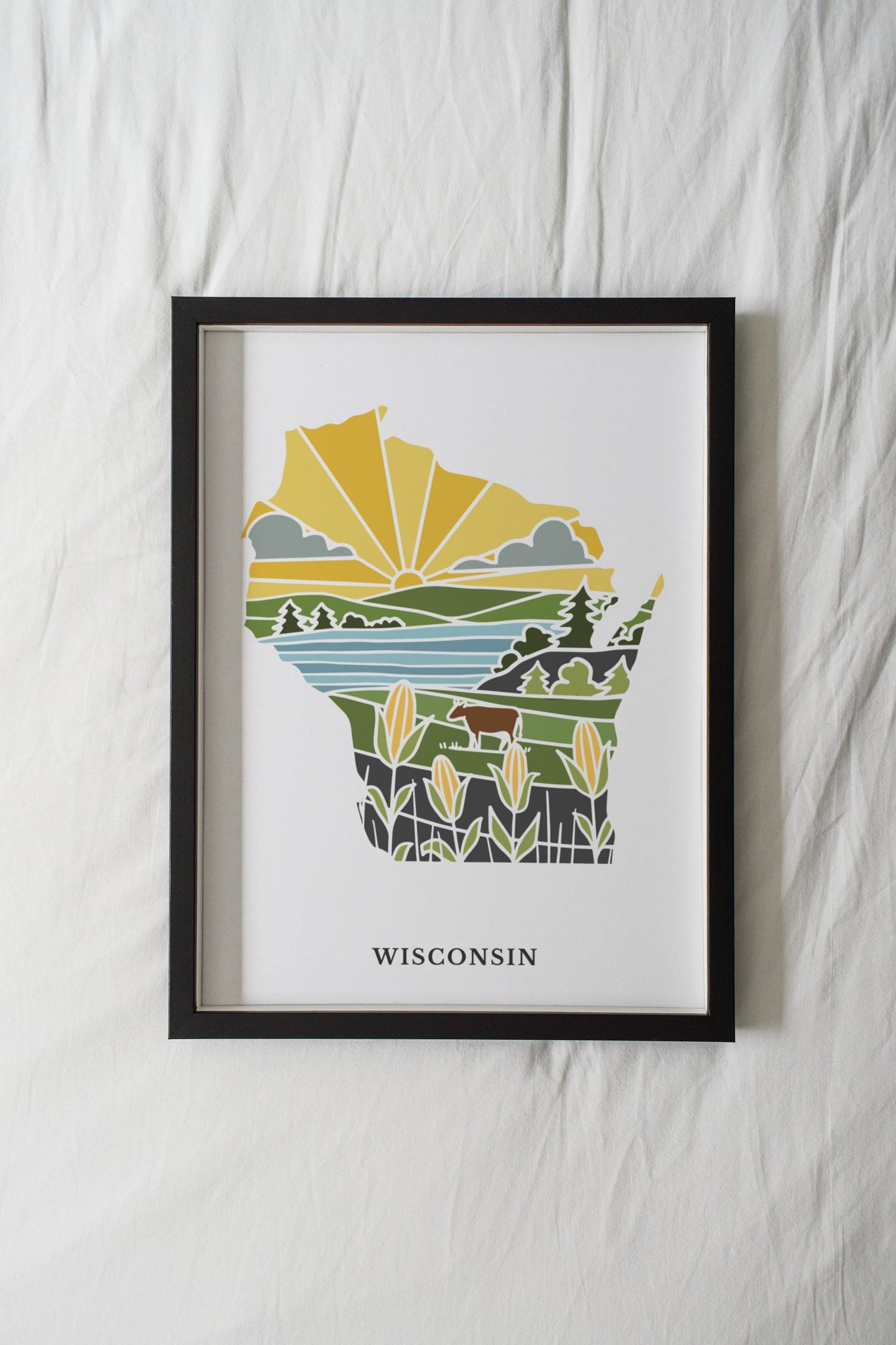 Wisconsin Physical Art Print | State Wall Art | 5x7, 8x10, 11x14, 16x20" Archival Art Print | Wisconsin Illustrated Poster