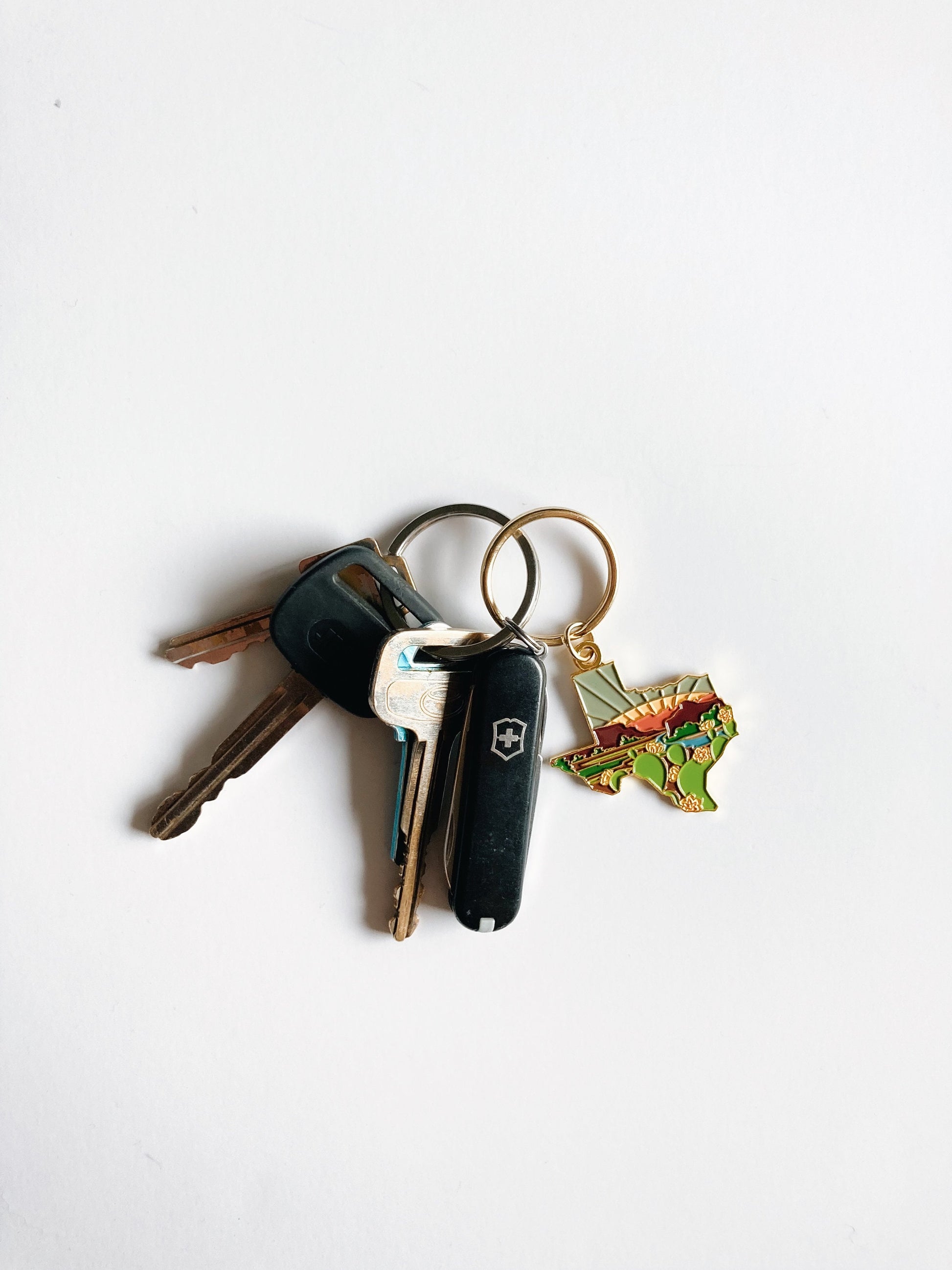 Gold Texas Soft Enamel Keychain 1.5" | Texas Outline Key Ring | Illustrated State Keychain