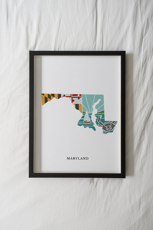 Maryland Physical Art Print | State Wall Art | 5x7, 8x10, 11x14, 16x20 Archival Art Print | Maryland Illustrated Poster