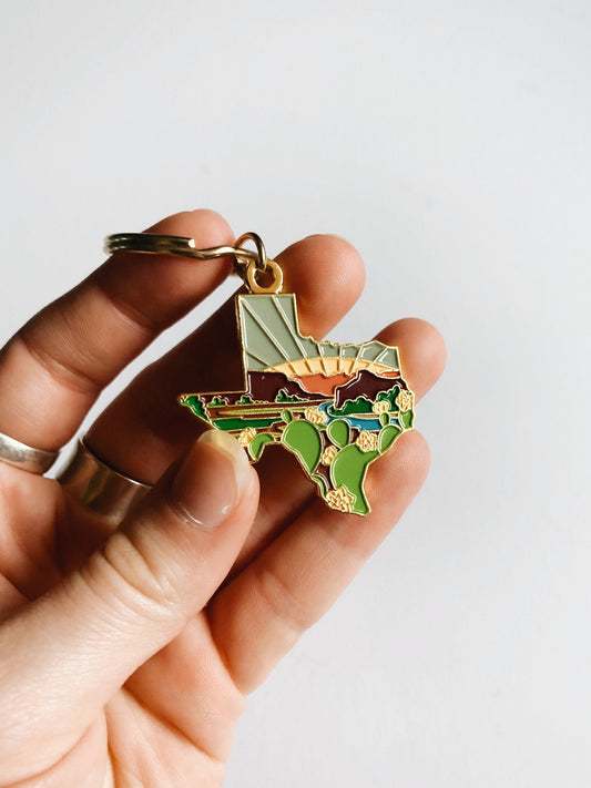 Gold Texas Soft Enamel Keychain 1.5" | Texas Outline Key Ring | Illustrated State Keychain