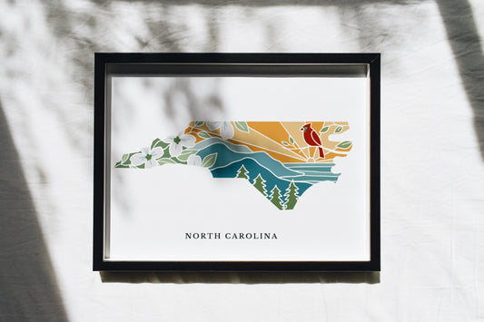 North Carolina Physical Art Print | United States Wall Art | 5x7, 8x10, 11x14, 16x20 Archival Art Print | NC Illustrated Poster