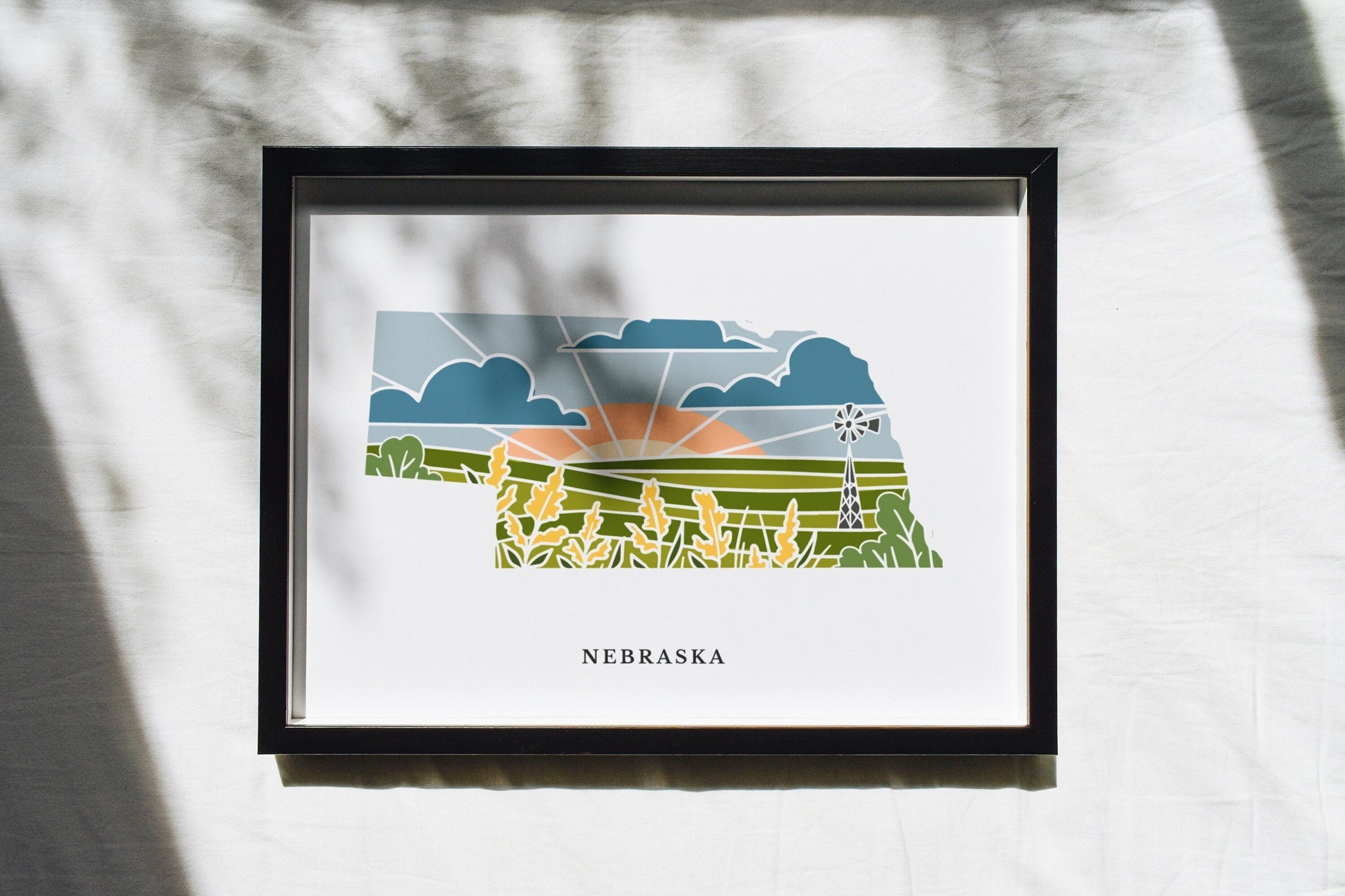 Nebraska Physical Art Print | United States Wall Art | 5x7, 8x10, 11x14, 16x20 Archival Art Print | Nebraska Illustrated Poster