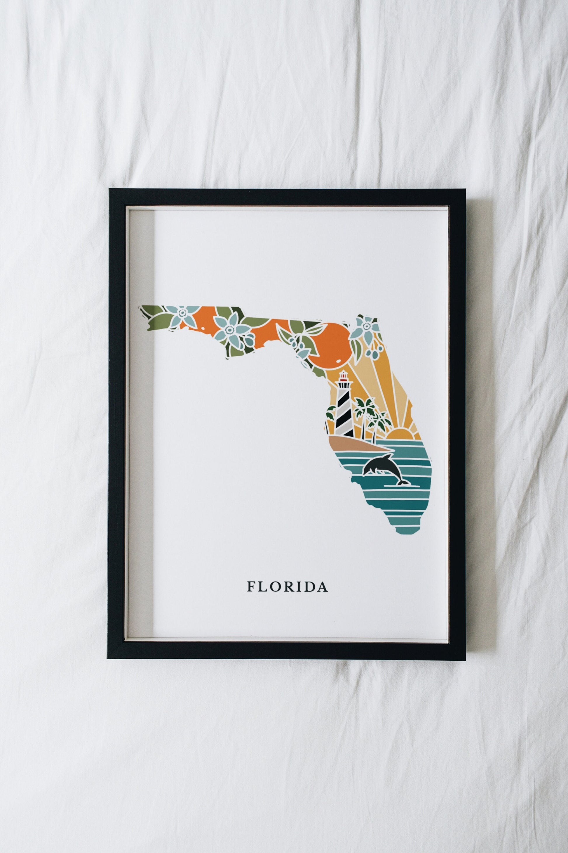 Florida Art Print | State Wall Art | 5x7, 8x10, 11x14, 16x20 Archival Art Print | FL Outline Poster | Florida Illustration