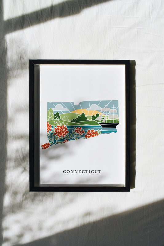 Connecticut Physical Art Print | State Wall Art | 5x7, 8x10, 11x14, 16x20 Archival Art Print | Connecticut Illustrated Poster
