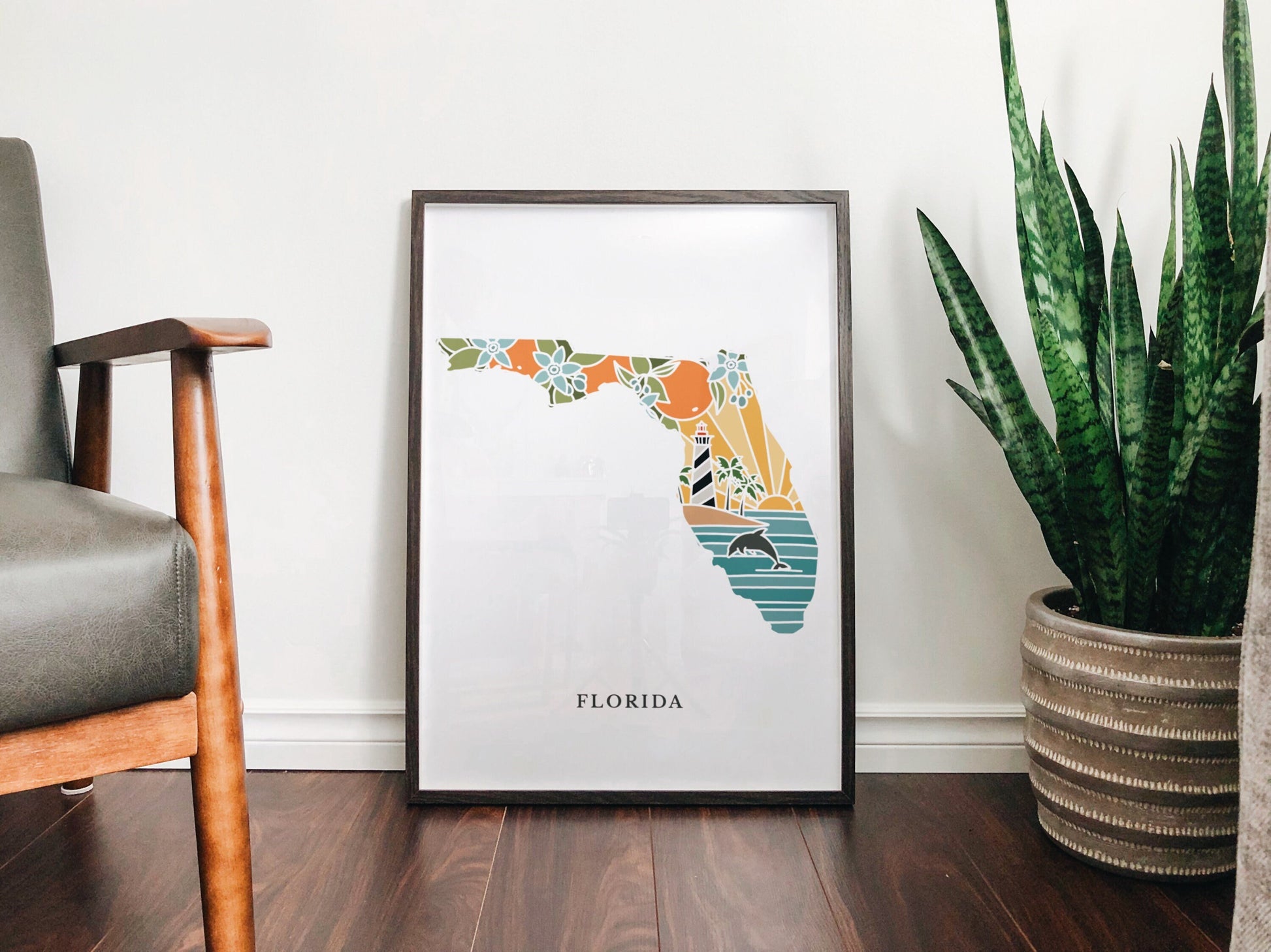 Florida Art Print | State Wall Art | 5x7, 8x10, 11x14, 16x20 Archival Art Print | FL Outline Poster | Florida Illustration