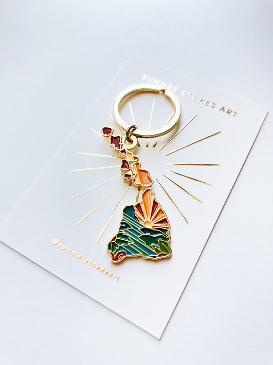 Hawaii Gold Enamel Keychain | Hawaii Outline Key Ring | Soft Enamel Illustrated State Keychain 1.75"