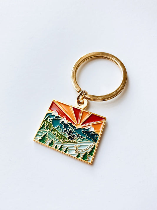 Colorado Gold Enamel Keychain | Colorado Outline Key Ring | Soft Enamel Illustrated State Keychain 1.25"