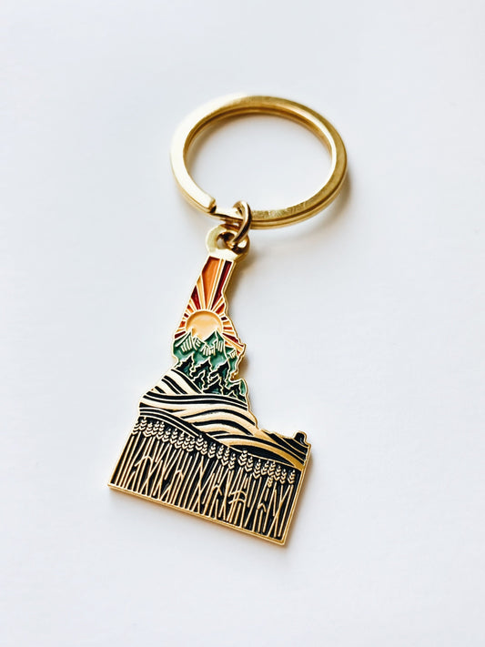 Idaho Gold Enamel Keychain | Idaho Outline Key Ring | Soft Enamel Illustrated State Keychain 1.5"