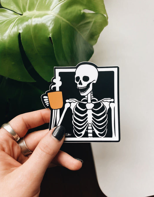 Skeleton Drinking Coffee Sticker | Waterproof Sticker | Vinyl Decal | Waterbottle Sticker | Bumper Sticker 3 inch