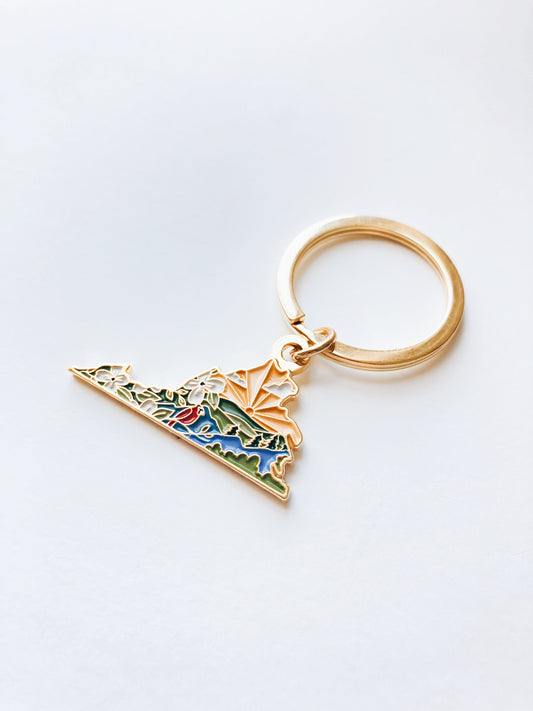 Virginia Gold Enamel Keychain | Virginia Outline Key Ring | Soft Enamel Illustrated State Keychain 1.5"