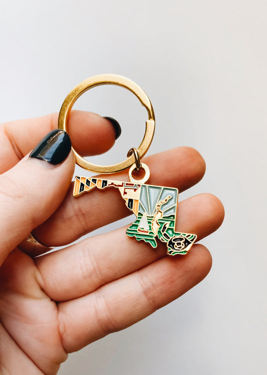 Maryland Gold Enamel Keychain | Maryland Outline Key Ring | Soft Enamel Illustrated State Keychain 1.5"