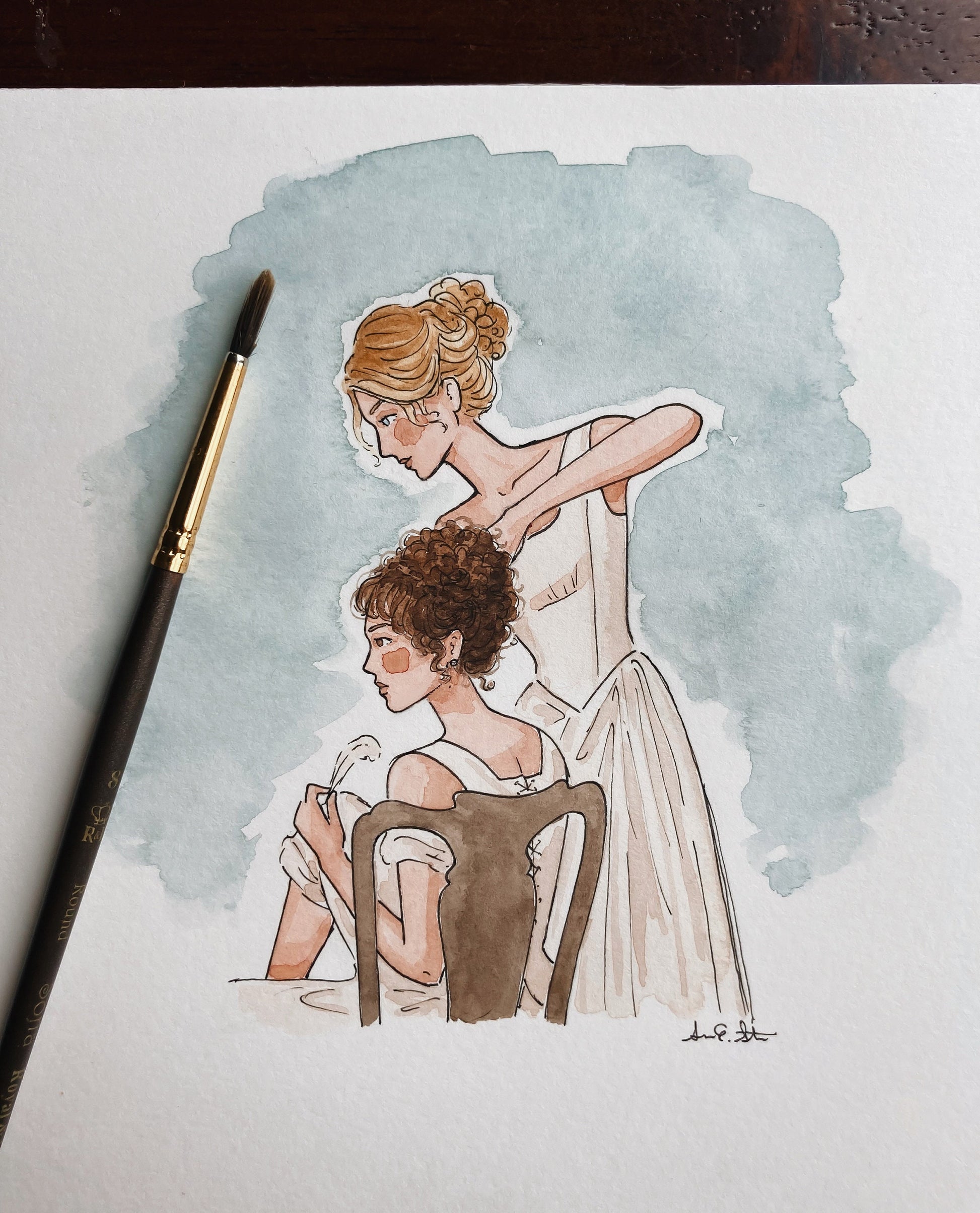 Pride & Prejudice Jane and Lizzie Print | Watercolor Illustration | Wall Art | 8x10" 5x7" Archival Art Print | Book Lover Gift | Jane Austen