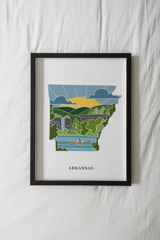 Arkansas Physical Art Print | State Wall Art | 5x7, 8x10, 11x14, 16x20" Archival Art Print | Arkansas Illustrated Poster