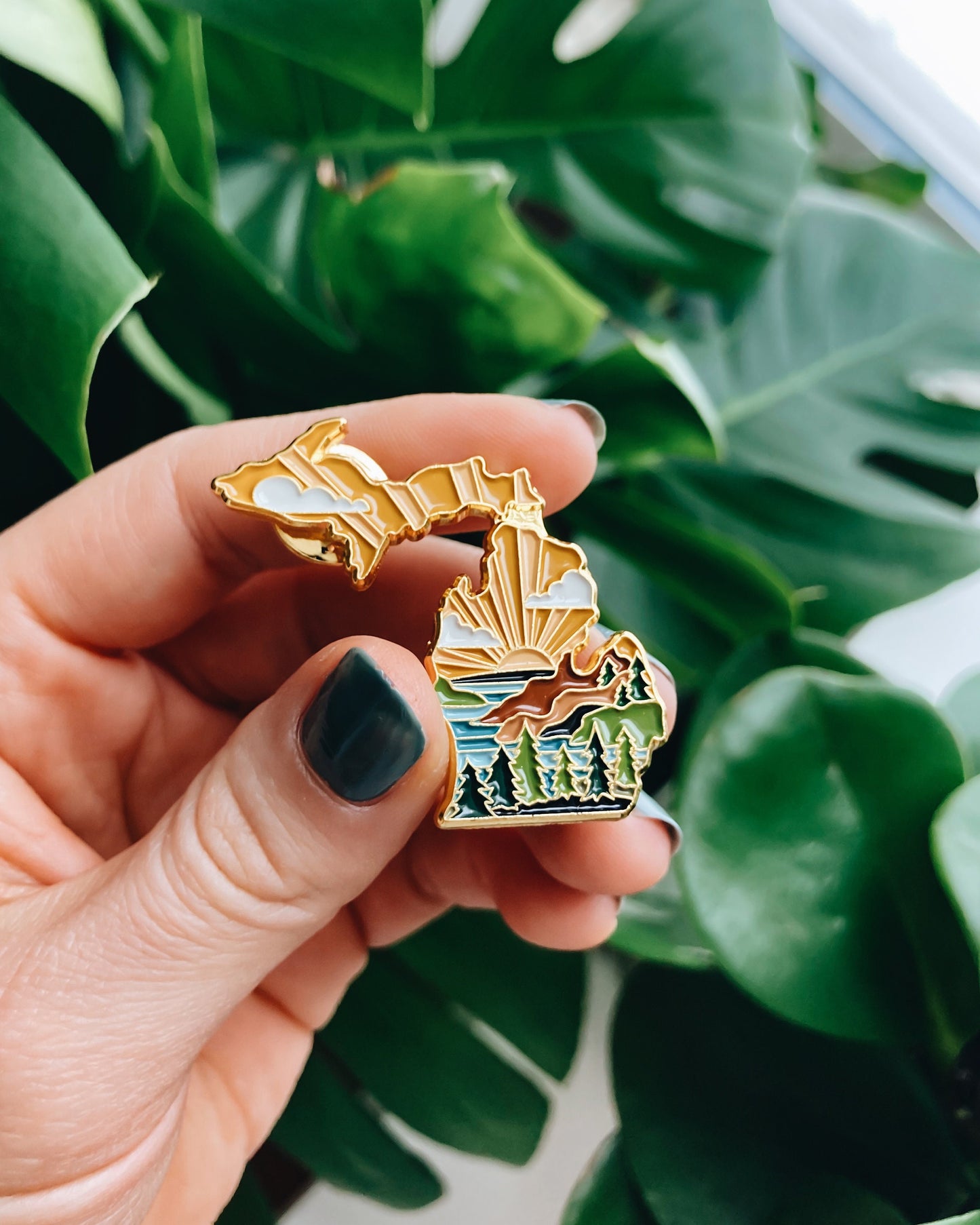 Michigan Enamel Pin | Gold Soft Enamel Pin | Illustrated United State Pin | Butterfly Clasp | 1.25"