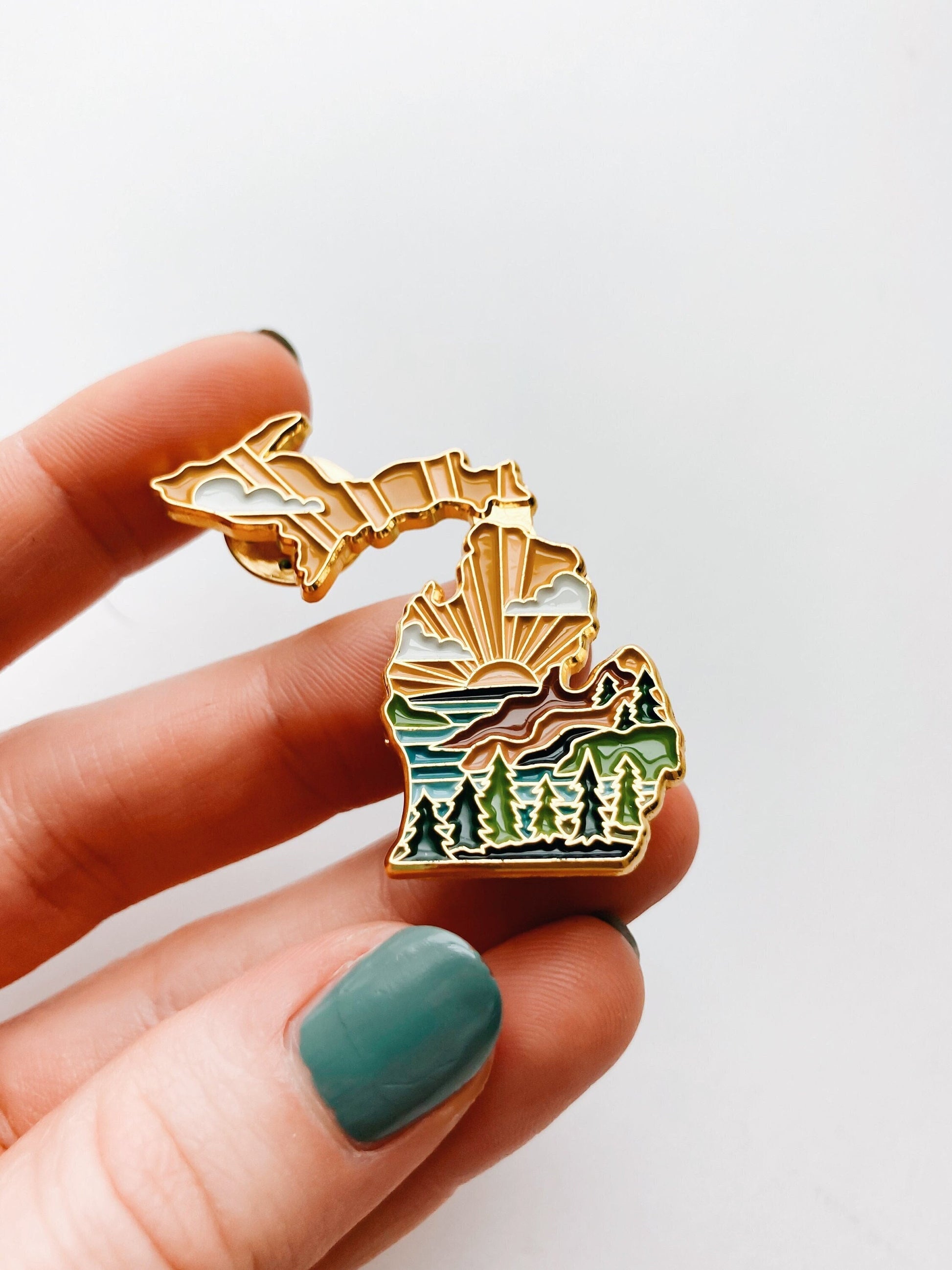Michigan Enamel Pin | Gold Soft Enamel Pin | Illustrated United State Pin | Butterfly Clasp | 1.25"