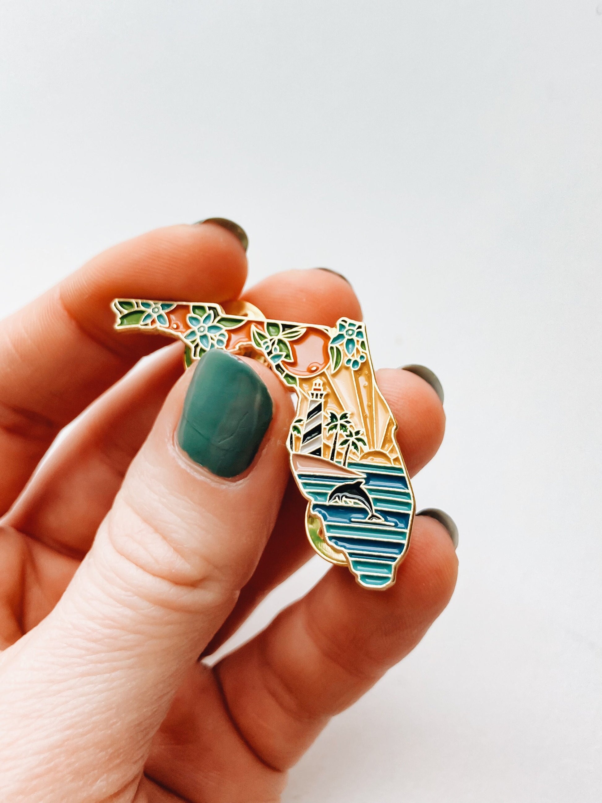 Florida Enamel Pin | Gold Soft Enamel Pin | Illustrated United State Pin | Butterfly Clasp | 1.25"