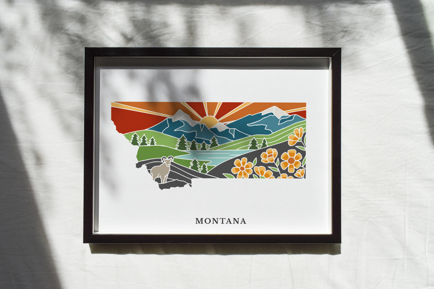 Montana Physical Art Print | State Wall Art | 5x7, 8x10, 11x14, 16x20" Archival Art Print | Montana Illustrated Poster