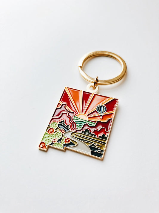 New Mexico Gold Enamel Keychain | New Mexico State Key Ring | Soft Enamel Illustrated State Keychain 1.5"