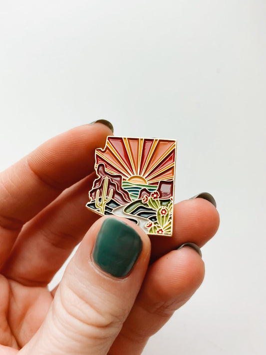 Arizona Enamel Pin | Gold Soft Enamel Pin | Illustrated United State Pin | Butterfly Clasp | 1.25"