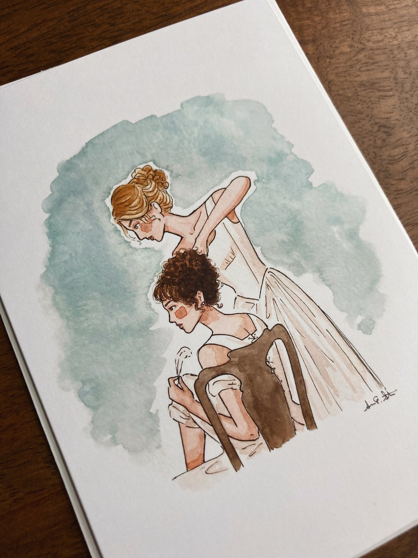 Pride & Prejudice Jane and Lizzie Greeting Card | Jane Austen Watercolor | Blank Stationary | Literary Greeting Card | Individual Card