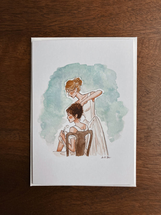 Pride & Prejudice Jane and Lizzie Greeting Card | Jane Austen Watercolor | Blank Stationary | Literary Greeting Card | Individual Card