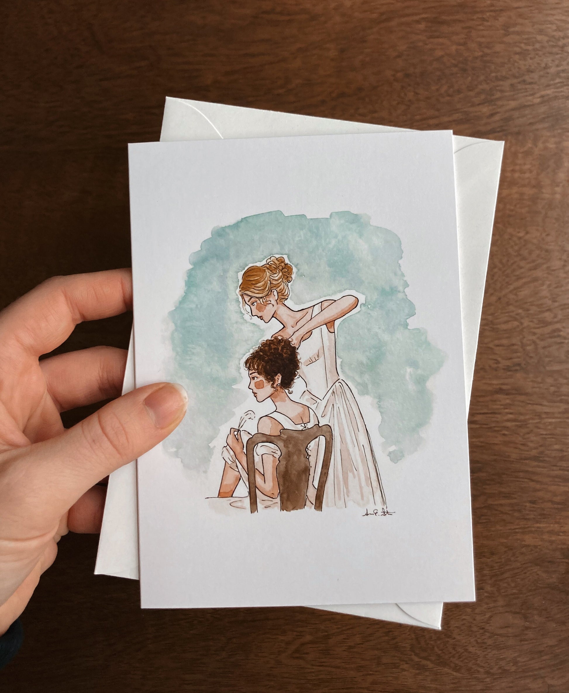 Pride & Prejudice Jane and Lizzie Greeting Card | Jane Austen Watercolor | Blank Stationary | Literary Greeting Card | Individual Card