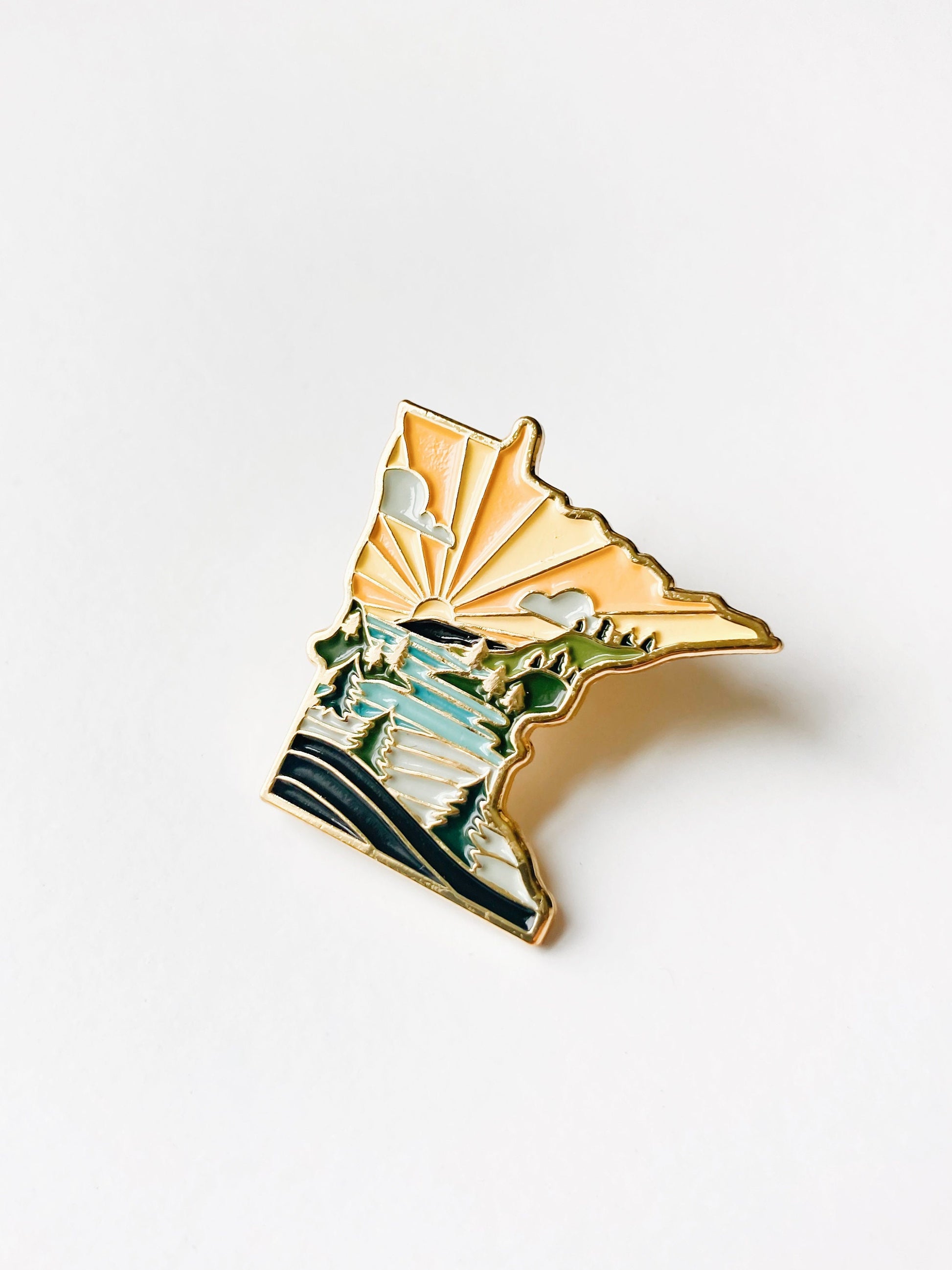 Minnesota Enamel Pin | Gold Soft Enamel Pin | Illustrated United State Pin | Butterfly Clasp | 1.25"