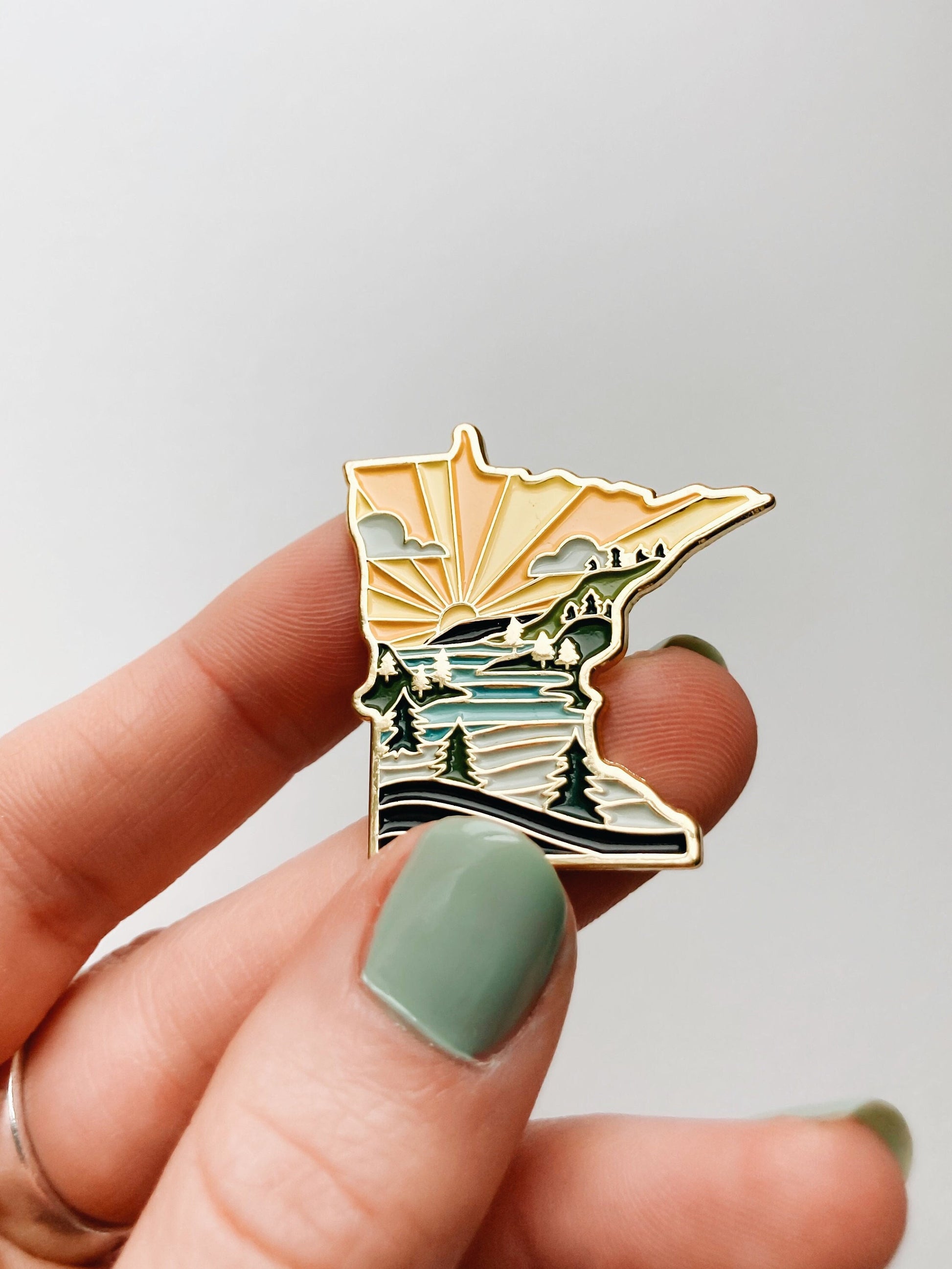 Minnesota Enamel Pin | Gold Soft Enamel Pin | Illustrated United State Pin | Butterfly Clasp | 1.25"