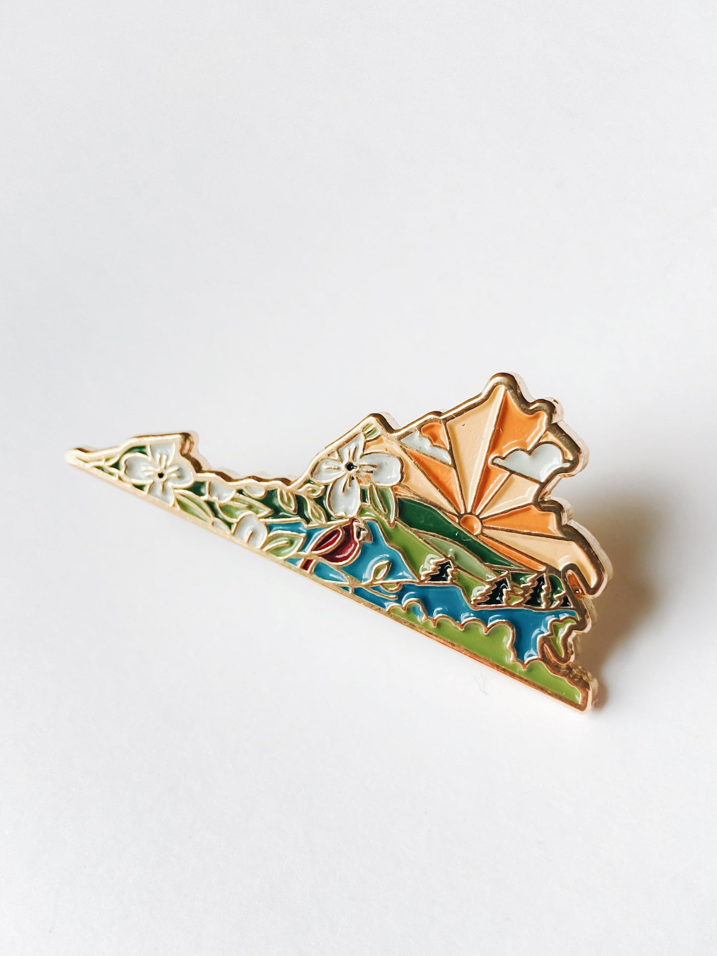 Virginia Enamel Pin | Gold Soft Enamel Pin | Illustrated United State Pin | Butterfly Clasp | 1.25"