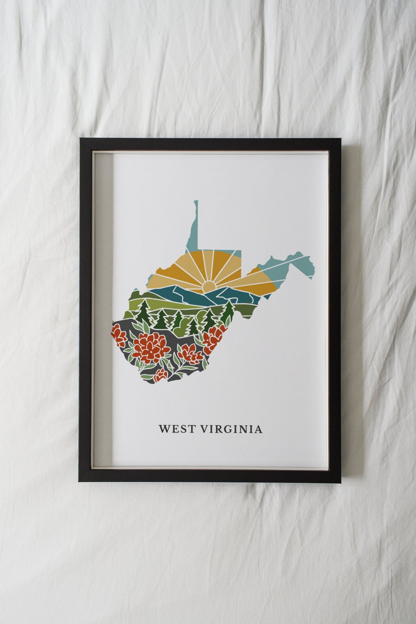West Virginia Physical Art Print | State Wall Art | 5x7, 8x10, 11x14, 16x20 Archival Art Print | West Virginia Illustrated Poster