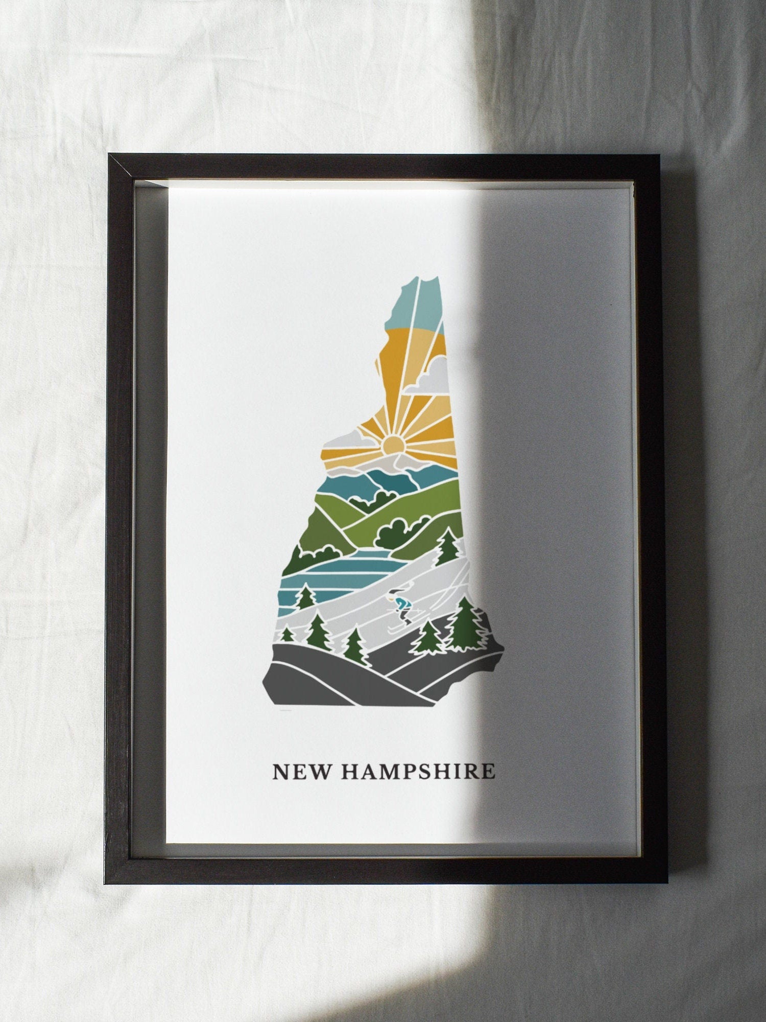 New Hampshire Physical Art Print | State Wall Art | 5x7, 8x10, 11x14, 16x20 Archival Art Print | New Hampshire Illustrated Poster
