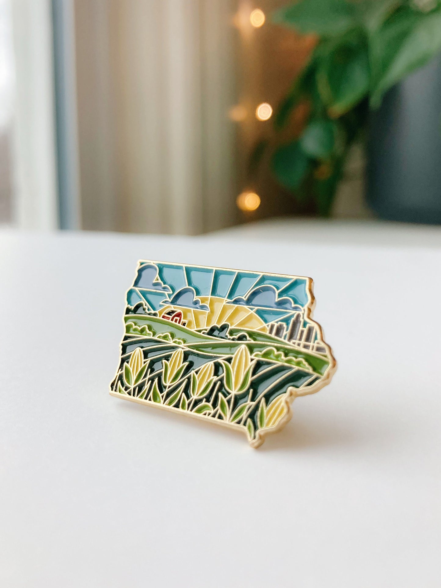 Iowa Enamel Pin | Gold Soft Enamel Pin | Illustrated United State Pin | Butterfly Clasp | 1.25"